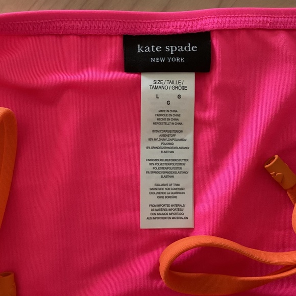 Kate Spade New York Contrast Trim String Bikini Bottoms Radiant Pink Orange Trim - Picture 6 of 12